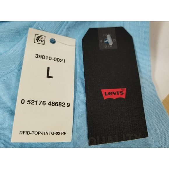 Levi's Womens Top Blue Sleeveless Logo-Print Cotton Cropped Size Large New - Picture 3 of 9